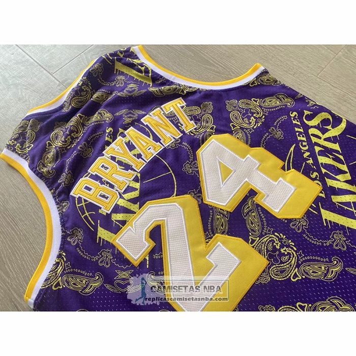 Camiseta Los Angeles Lakers Kobe Bryant NO 24 Mitchell & Ness 2007-08 Violeta2